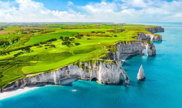 Panoramic view Etretat coastline in France