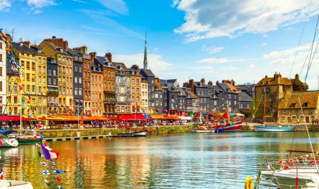 View of old port in Hornfleur, France