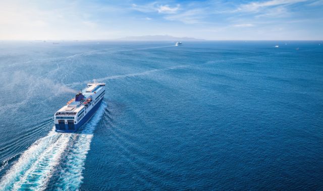 Panoramic view of ferry sailing