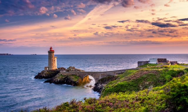 View of Lighthouse Phare du Petit Minou in Plouzane, Brittany, France