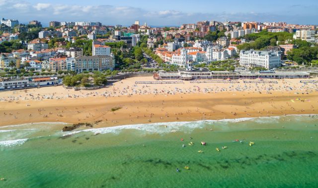 Aerial view of Playa del Sardinero beach in Santander, Cantabria, northern Spain