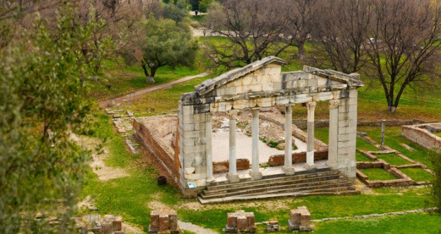 View of the ruins of Apollonia in the surroundings of Vlorë in Albania