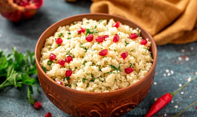 Ceramic bowl with traditional couscous in Algeria