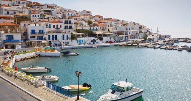 The seaside village of Batsi in Andros