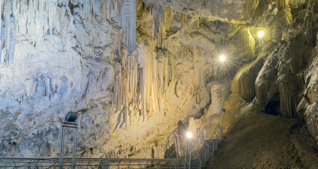 Impressive rock formations in the cave of Antiparos, Greece