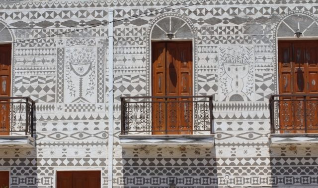 Traditional wall painting in a village in Chios, Greece