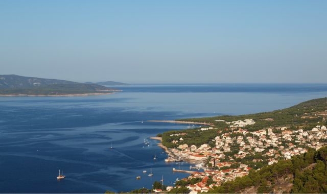 Aerial view of the town of Bol in Brač, Croatia