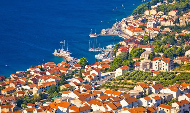 Aerial view of the town of Bol in Brač, Croatia