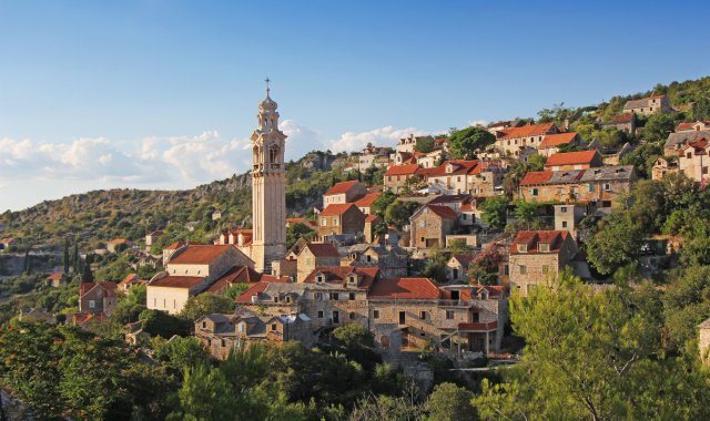 View of the famous stone village in Brač, Croatia