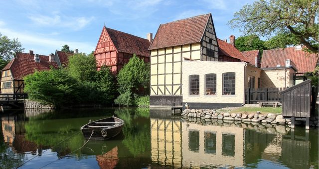 Historic buildings in the Old Town of Aarhus, Denmark