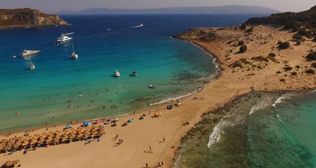 Umbrellas at the beach of Simos in Elafonisos