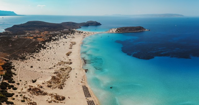 Aerial view of Simos and Sarakiniko in Elafonisos