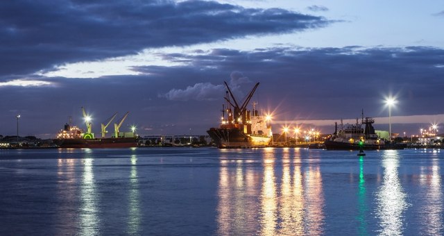 Vessels docked at the port of Tyne in the late afternoon