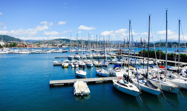 Sailboats docked at the port of Poole, England