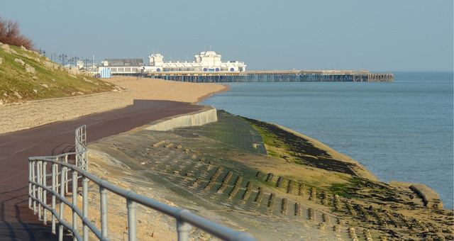 View to the South Parade pier from a path along the Southsea seafront