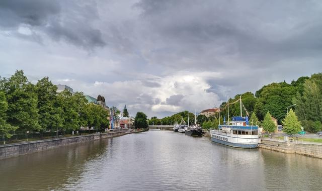 Ferries docked at the Aura River, Turku