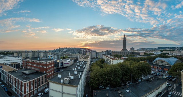 The city of Le Havre during sunset