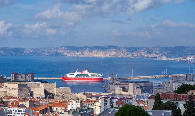 Ferry exiting Marseilles Old Harbor, France