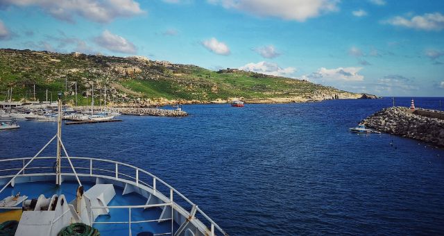 Ferry arriving at the port of Mgarr in Gozo