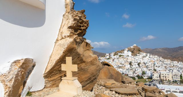 White Cycladic chapel in Ios