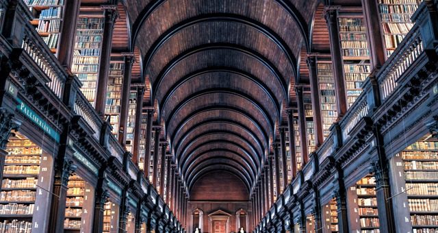 The Long Room filled with books at the Library of Trinity College 