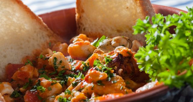 Fish soup with croutons, a traditional dish of Civitavecchia, Italy