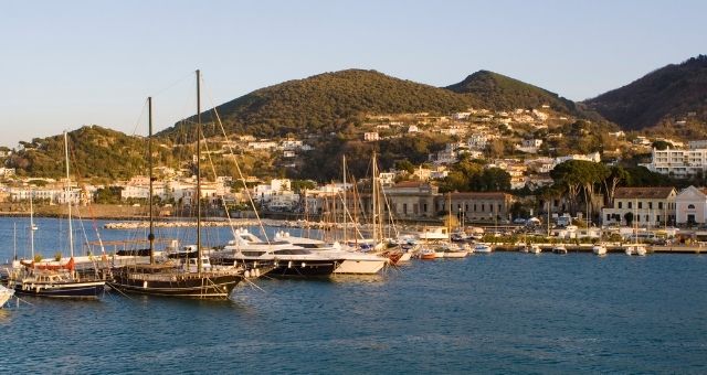 Anchored boats in the port of Casamicciola in Ischia, Italy