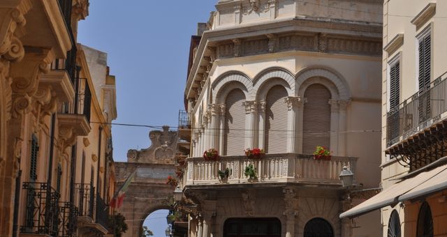 Historic buildings in the historic center of Marsala, Italy