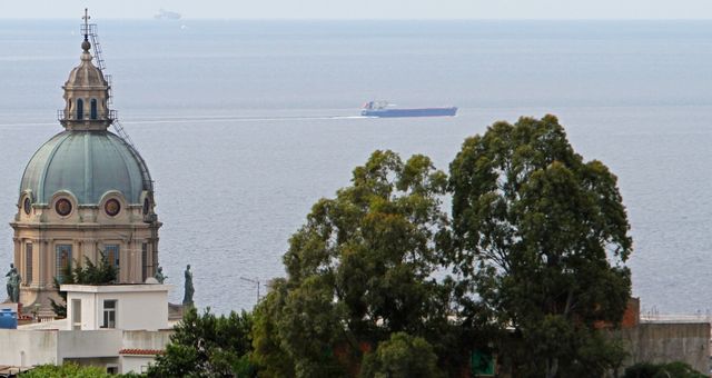 The dome of Shrine of Christ the King, which overlooks Messina's sea.