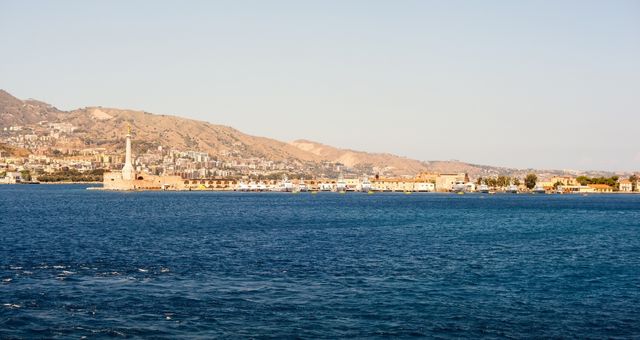 View of the port of Messina from the ferry, in Italy