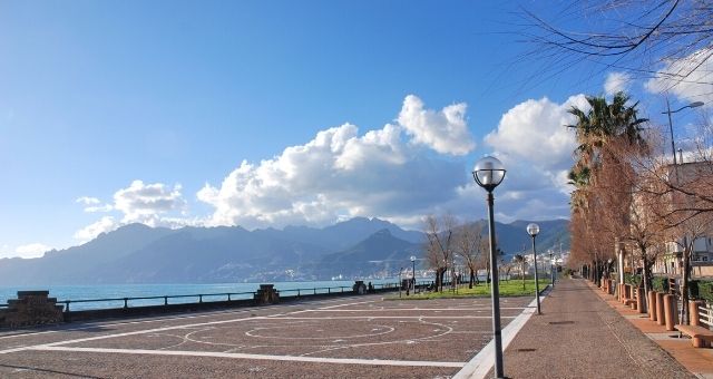 View of the Salerno mountains from the city's seafront, Italy