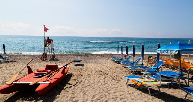 One of the equipped areas of the beach of Pietra Ligure in Savona