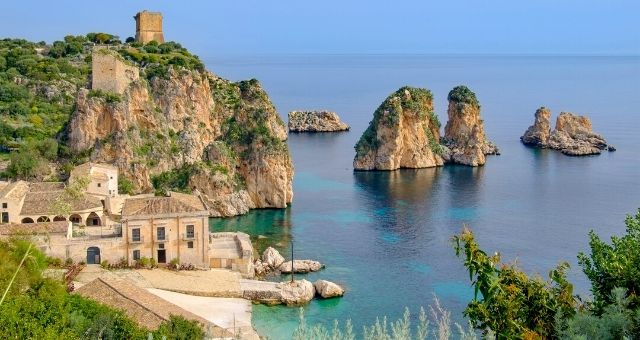 Faraglioni beach and its famous tonnara in Sicily, Italy