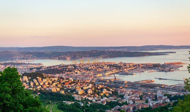 Panorama over the city of Trieste and its sea, in Italy