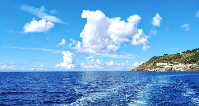 The wake of a ferry near the coast of Ustica, Italy