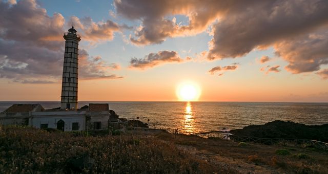 Sunset view of Ustica's lighthouse, Italy