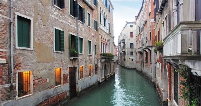 A Venetian canal with old buildings