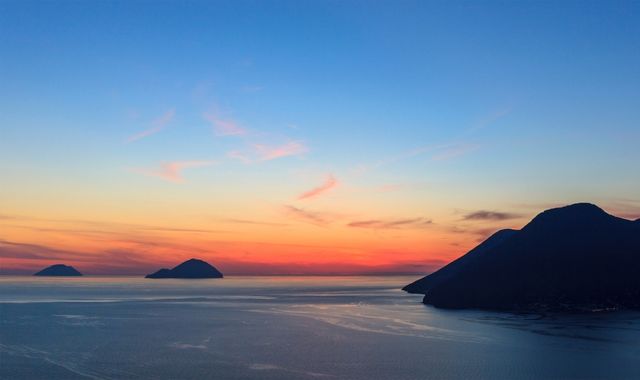 Sunset view of the Aeolian archipelago, Italy