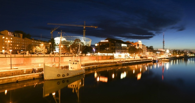 The port of   Liepāja at night