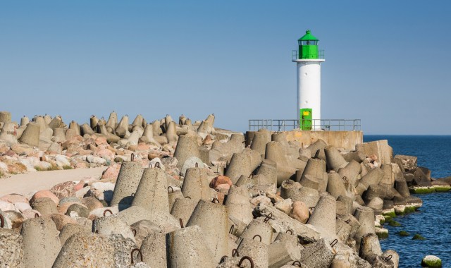 The southern pier of Ventspils and the lighthouse in Latvia