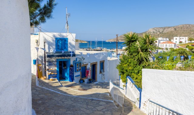 Traditional blue and white house in Leipsoi