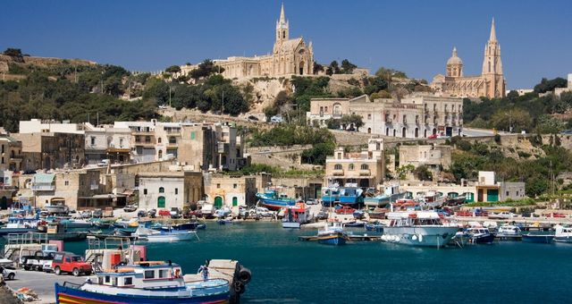 Mgarr harbor in Gozo and its scenic setting