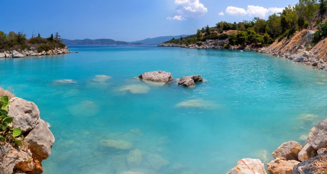 The sea and hot springs of Methana with clear waters