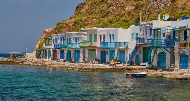 Fishing boats at the village of Klima in Milos