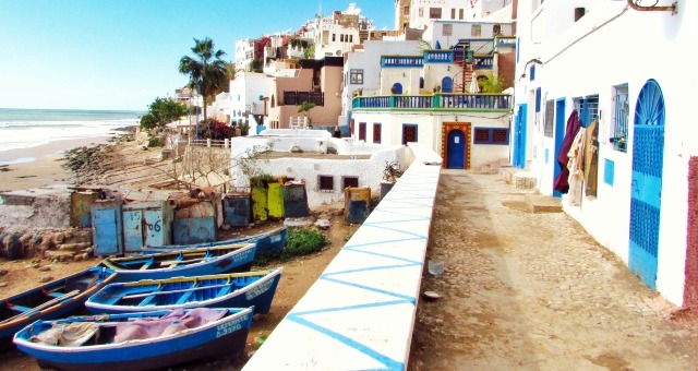 Blue boasts at a coastal town in Morocco