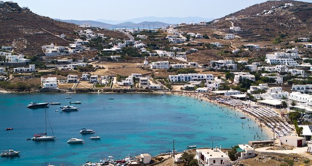 The sea village of Ornos in Mykonos, Greece