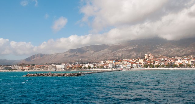 View of the port of Neapoli on a cloudy day