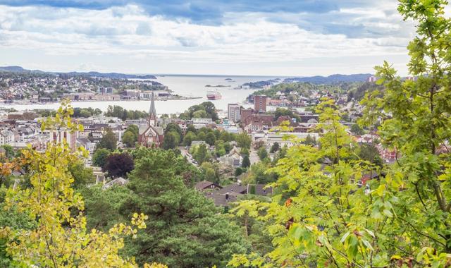 View of the city center and port of Sandefjord, Norway