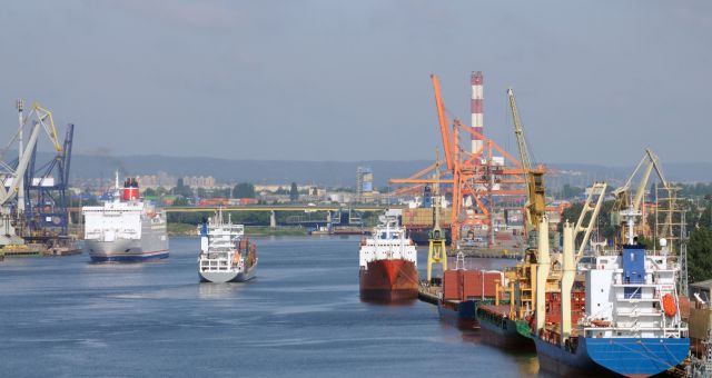 Ferries arriving and departing from the port of Gdynia