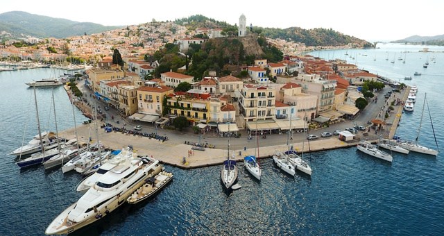 The promenade of Poros island from above, Greece